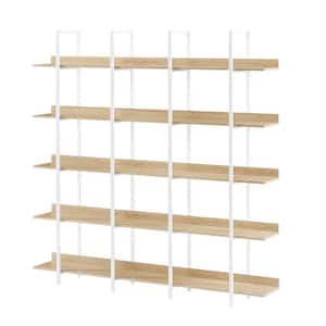 70.90 in. H x 70.90 in. W White and Oak 5-Tier Vintage Industrial Style Bookcase with Adjustable Foot Pads