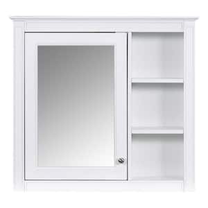 30 in. W x 28 in. H Wall Mounted Rectangular Medicine Cabinet with Mirror, 3-Open and, 2-Internal Shelves, 1-Door-White