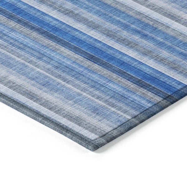 Blue 8 ft. Round Woven Striped Round Indoor/Outdoor Area Rug