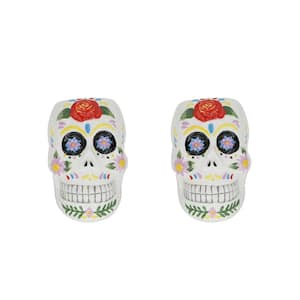 4 in. Day of the Dead Colorful Ceramic Skull Planters (Set of 2)