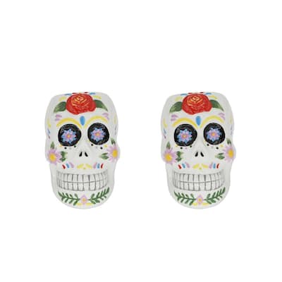 4 in. Day of the Dead Colorful Ceramic Skull Planters (Set of 2)