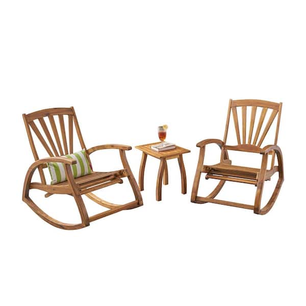 Noble House Sunview Teak Brown 3-Piece Wood Outdoor Patio Conversation Set