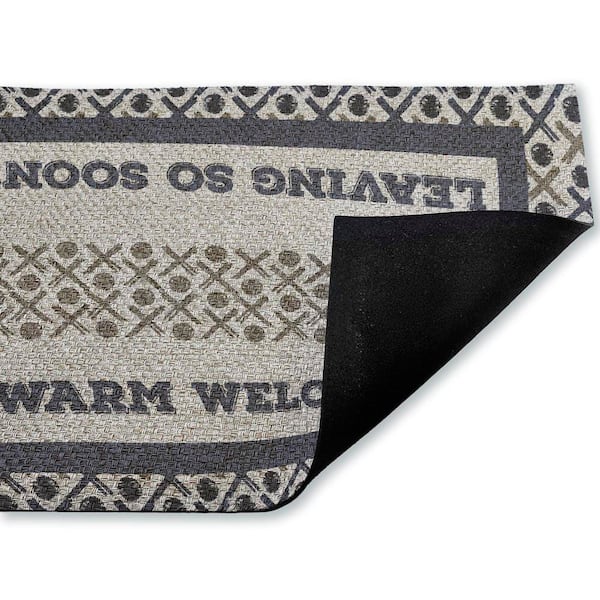 Patterned Dual Message Entry Blue 18 in. x 30 in. Polyester Non-Slip Outdoor Door Mat