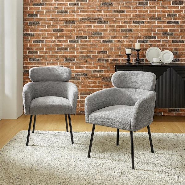JAYDEN CREATION Andrew Grey Modern Boucle Lambswool Dining Chair with Metal Legs Set of 2