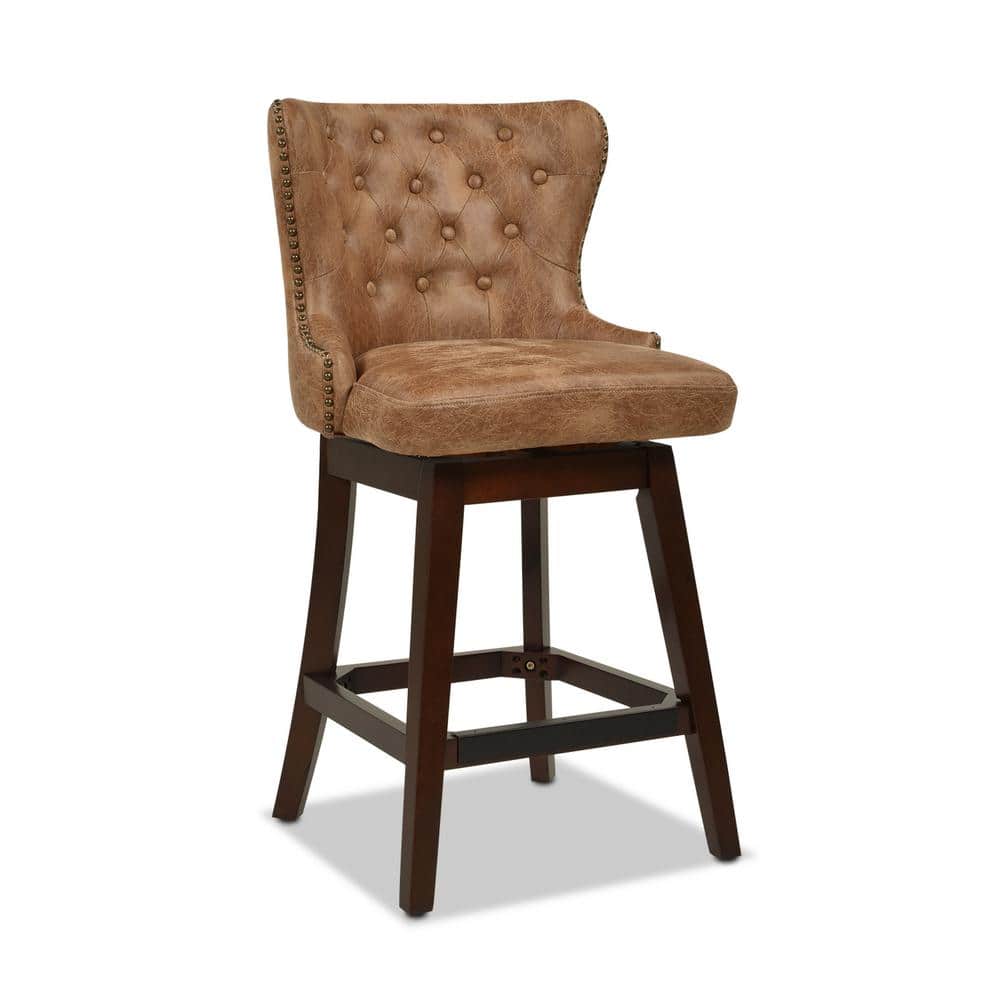 Holmes 360 Swivel High-Back Counter-Height Barstool in Tan Faux Leather