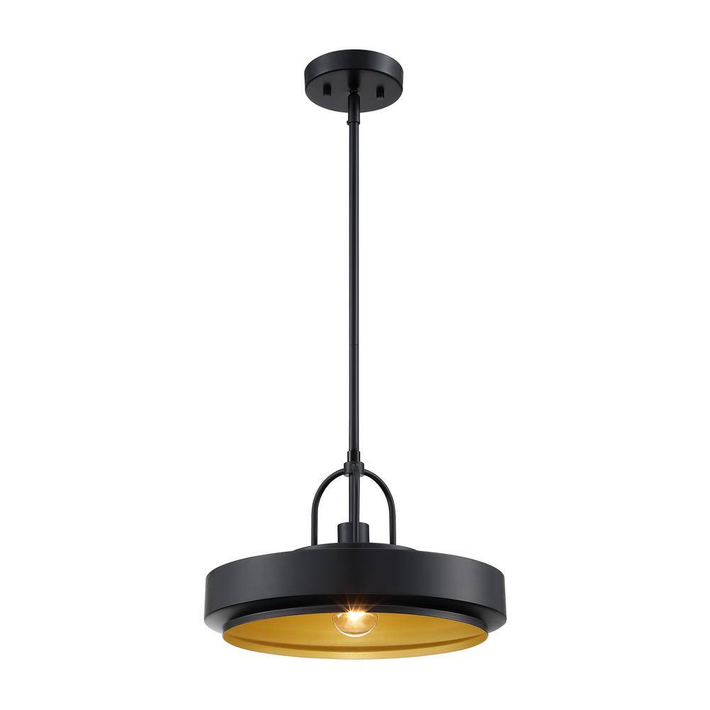 Odea 14" Matte Black Mid-Century Modern Pendant Light with Gold Interior