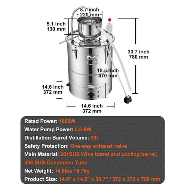 VEVOR 3 Gal. Alcohol Still Stainless Steel Water Alcohol Distiller Copper  Tube Home Brewing Kit Build-in Thermometer, Silver ZLSJ3GALZLQ000001V0 -  The Home Depot