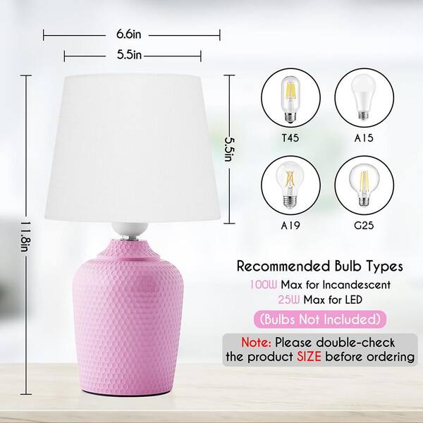 11.8 in. Pink Bedside Table Lamp Set of 2 with No Bulbs Included