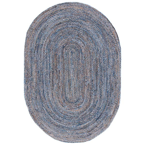 Cape Cod 8 ft. x 10 ft. Oval Blue/Natural Striped Border Area Rug