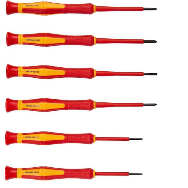 6-Pieces 1000V Insulated Precision Screwdrivers Set Slotted Phillips Magnetic Tip VDE Certified 6-Piece Red