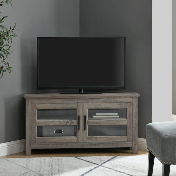 Cordoba 44 in. Gray Wash Wood Corner TV Stand 50 in. with Doors
