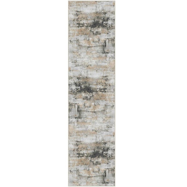Dusk Black/Gold 2 ft. x 8 ft. Washable Modern Abstract Runner Rug