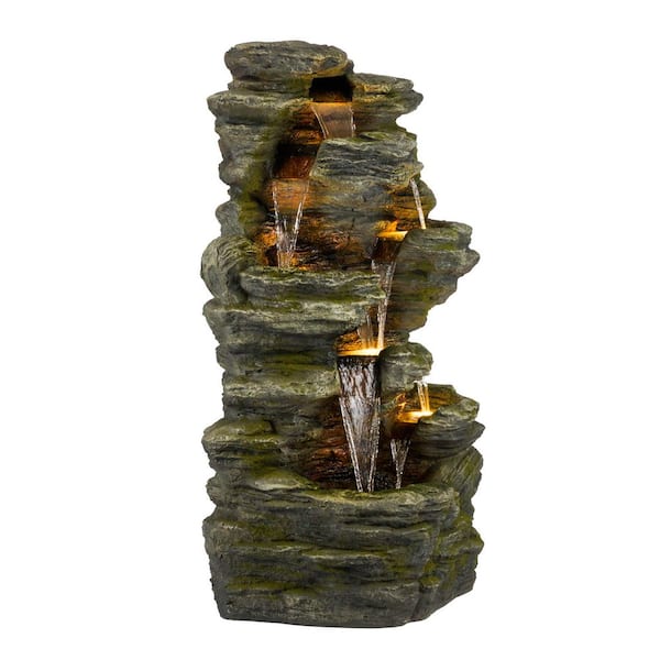 51 in. Tall Indoor/Outdoor Waterfall Rock Fountain with LED Lights