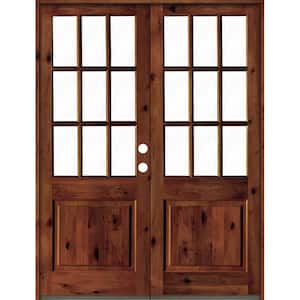 72 in. x 96 in. Craftsman Knotty Alder Wood Clear 9-Lite Red Chestnut Stain Left Active Double Prehung Front Door