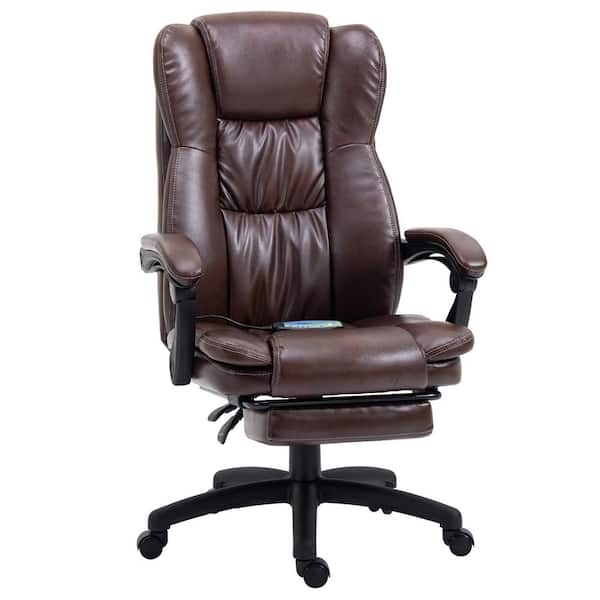 Vinsetto Office Desk Chair Recliner, Height Adjustable Movable Lumbar Support with 6-Point Vibrating Massage - Brown