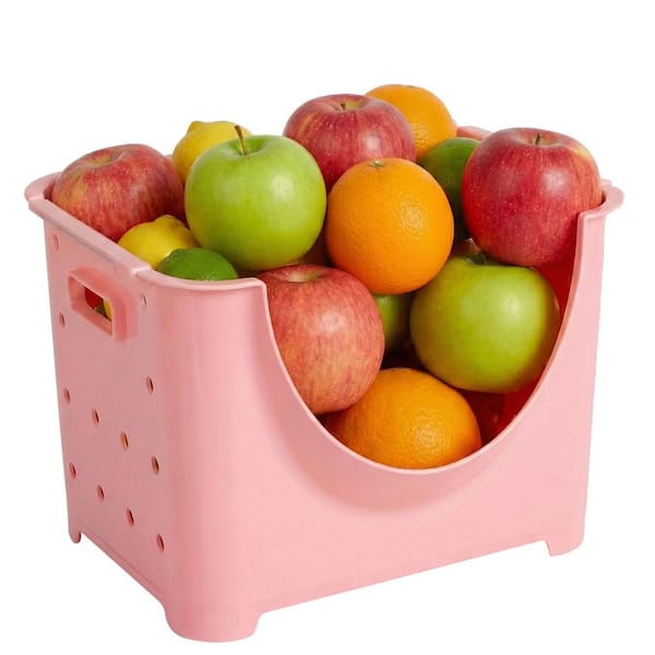 Stackable Plastic Storage Container with Stacking Bins in Pink