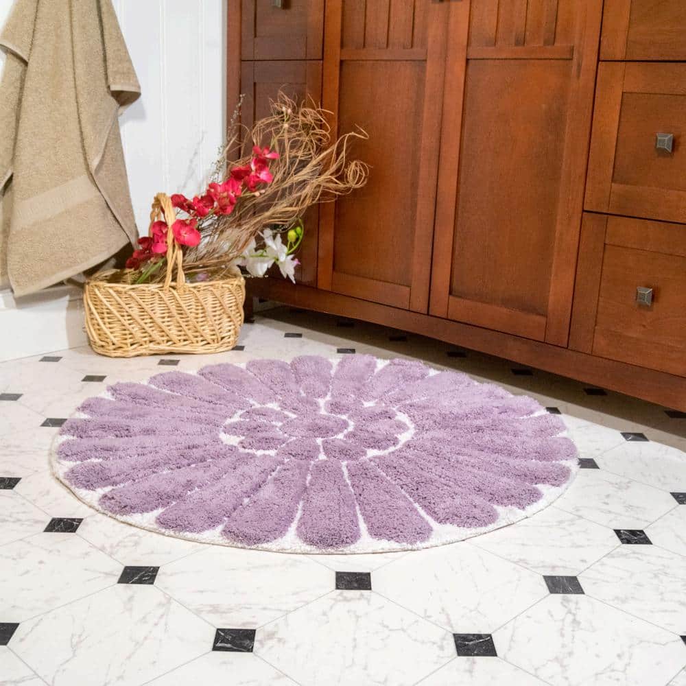 Lilac and White Cotton Floral Bath Rug Set, 2-Piece