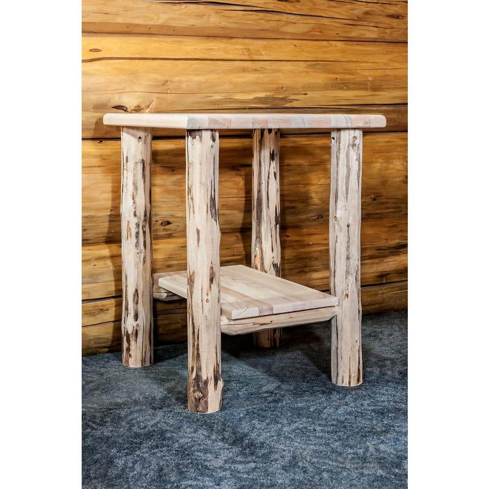 Rustic Lodgepole Pine Solid Wood Nightstand - Natural Finish