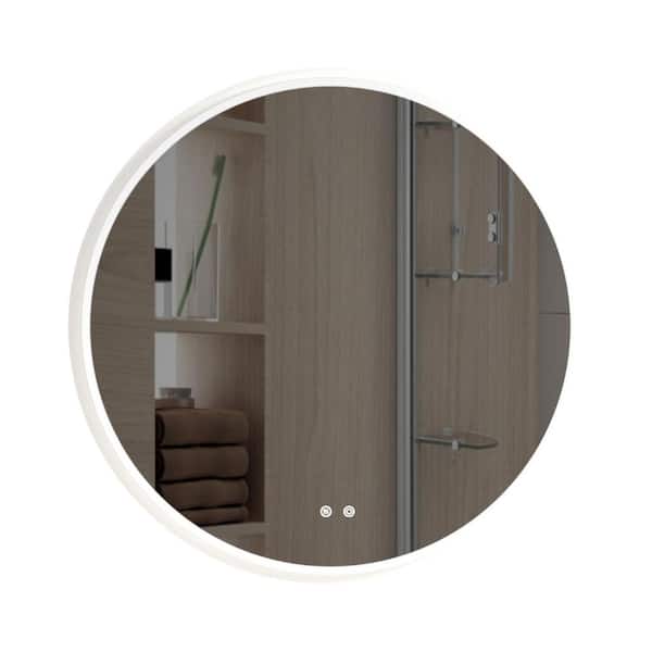 Miscool Anky 32 in. W x 32 in. H Round Frameless Wall Mount LED Bathroom Vanity Mirror, Adjustable Brightness and Temperature