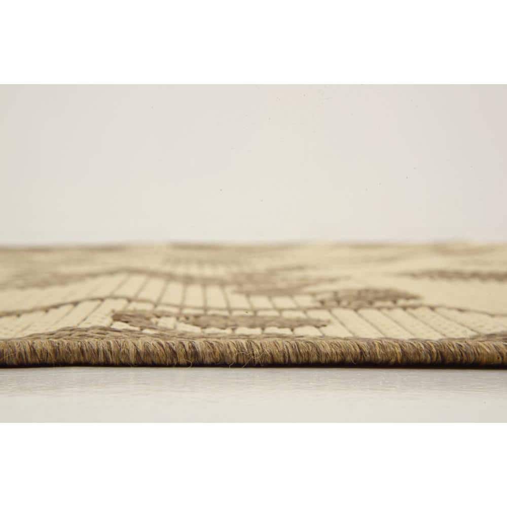 Brown and Beige Rectangular Synthetic Outdoor Area Rug
