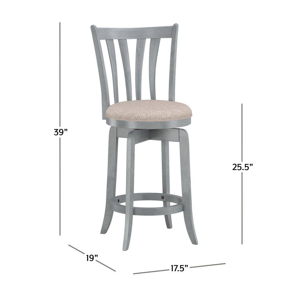 37" Blue Wire Brush Swivel Wood Counter Stool