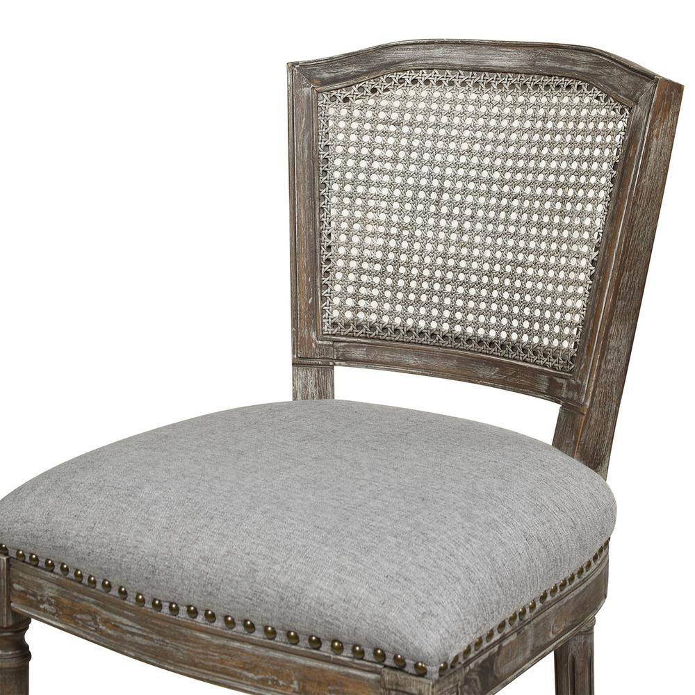 Triomphe Dark Heathered Grey Linen and Oak Wood Counter Stool