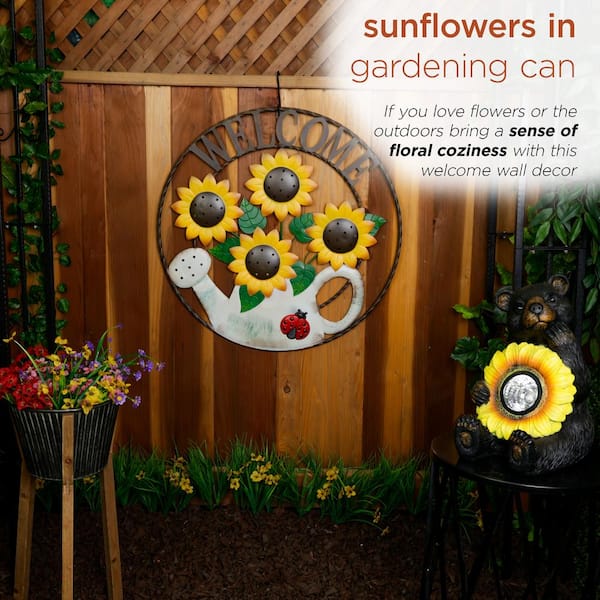 Alpine Corporation 30 in. Round Large Sunflower Welcome Wall Art