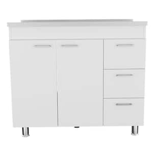 39 in. W x 20.7 in. D x 35.4 in. H Kitchen Base Cabinet in White with 3 Drawers, Double Door and Four Legs