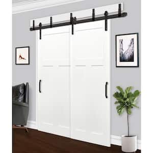 60 in. x 80 in. Bypass Unfinished 3-Panel Solid Core Primed Pine Wood Sliding Barn Door with Bronze Hardware Kit