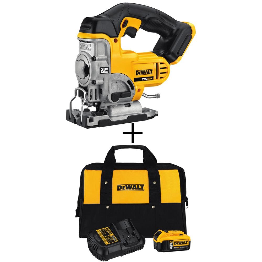 DEWALT 20V MAX Lithium Ion Cordless Jig Saw with 1 20V 5.0Ah Battery and Charger DCB205CKW331B The Home Depot