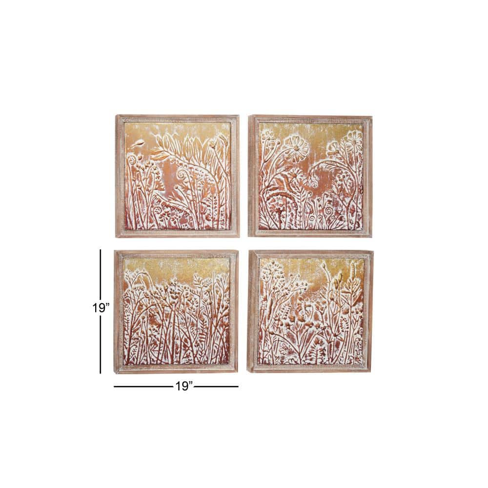 Whimsical Gold Metal Floral Wall Art Set in Beige Frames