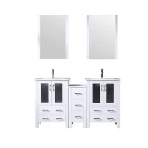 Volez 60 in. W x 18 in. D Single Bath Vanity in White with Marble Top and Mirror
