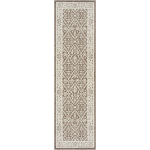 Renewed Ivory Mocha 2 ft. x 8 ft. Distressed Traditional Runner Area Rug