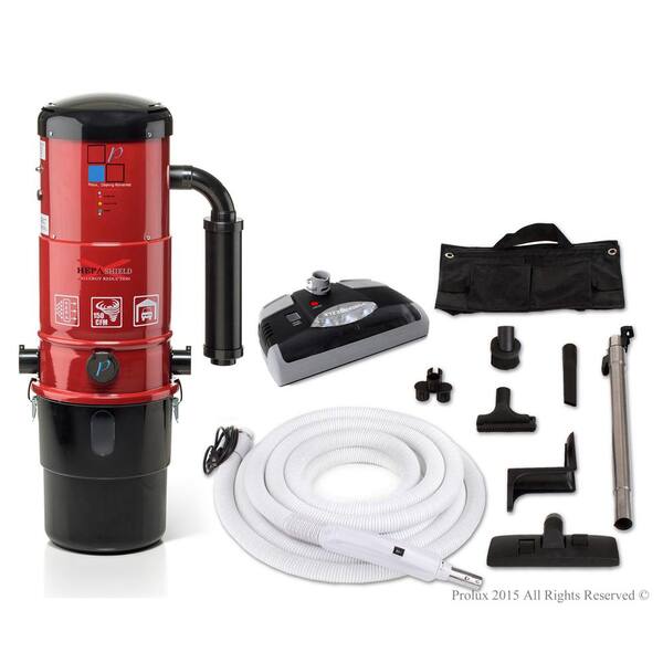 Prolux CV12000 Red Central Vacuum Power Unit with Electric Hose and Black Power Nozzle Kit