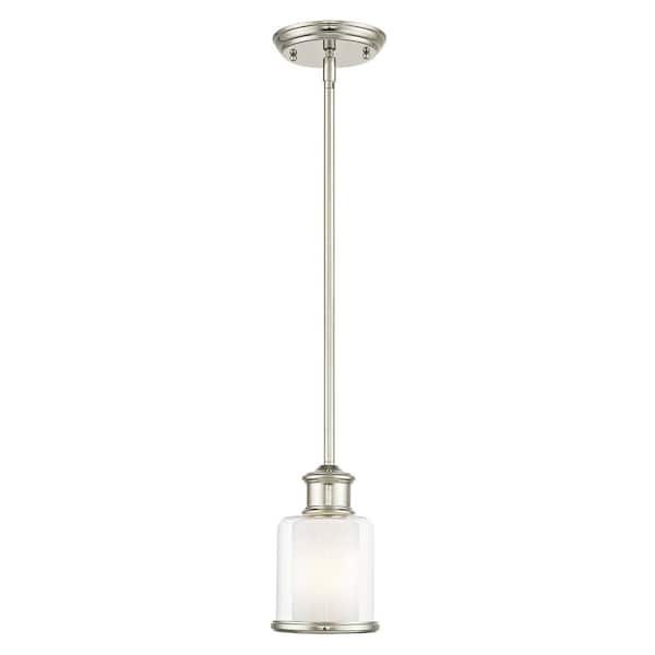 Bellington 1-Light Polished Nickel Mini Pendant with Clear Outer Glass and Satin Opal Inner Glass