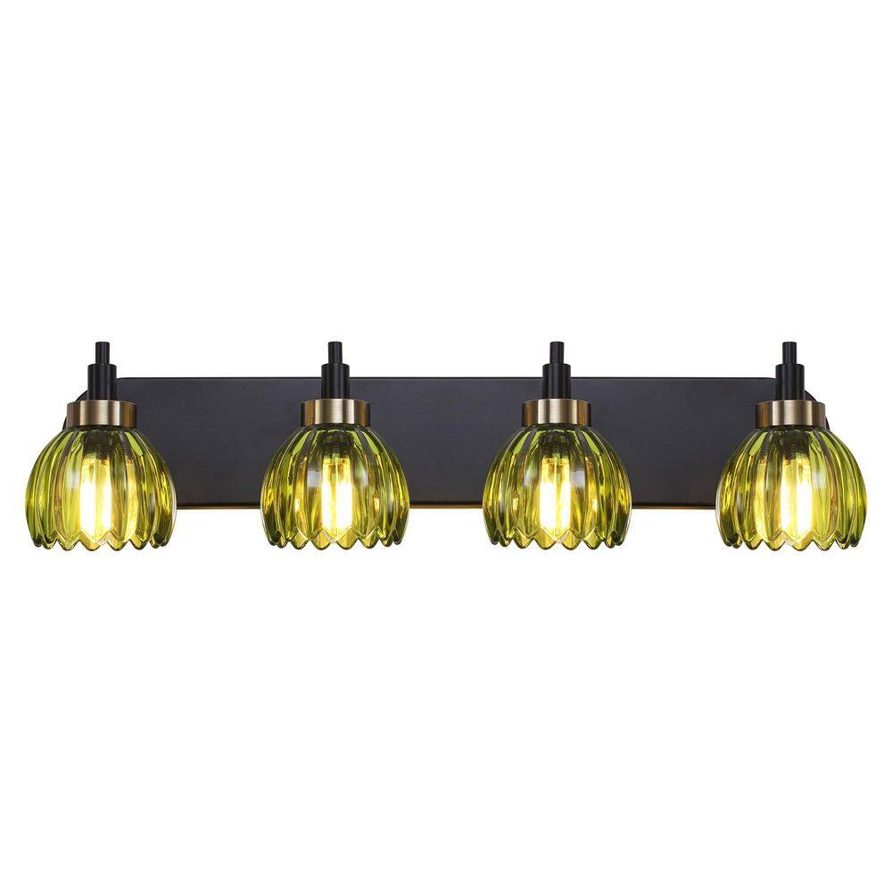 27.56 in. 4-Light Black and Brass Vintage Vanity Lights with Green Tulip Glass Shade Wall Sconce for Living Room Hallway price history on PriceWatchPro