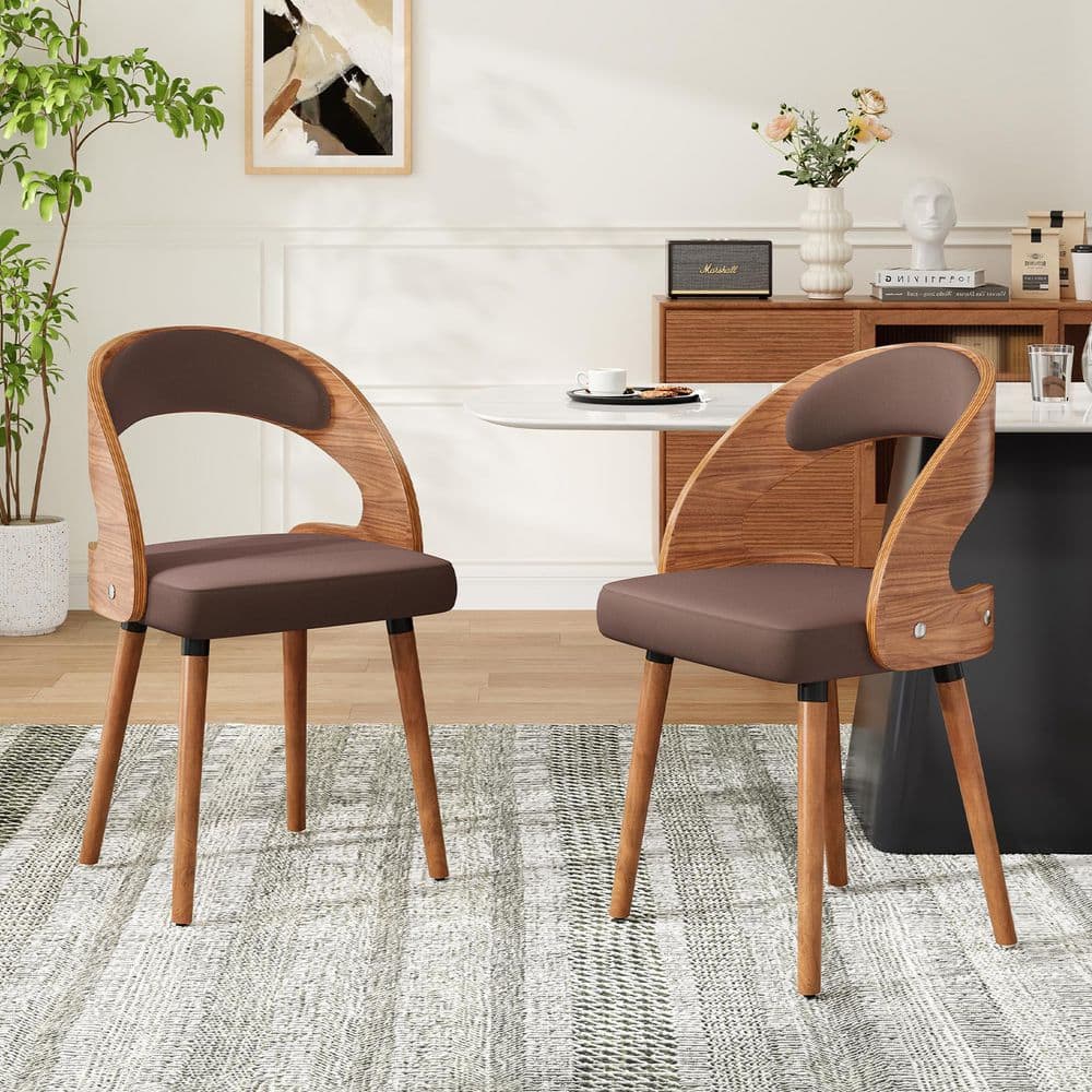 Wood Outdoor Dining Chair with Brown Cushions Modern Upholstered