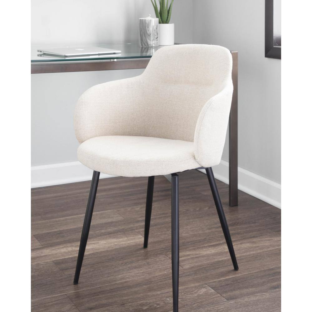 Cream Upholstered Armchair with Black Metal Legs, Set of 2