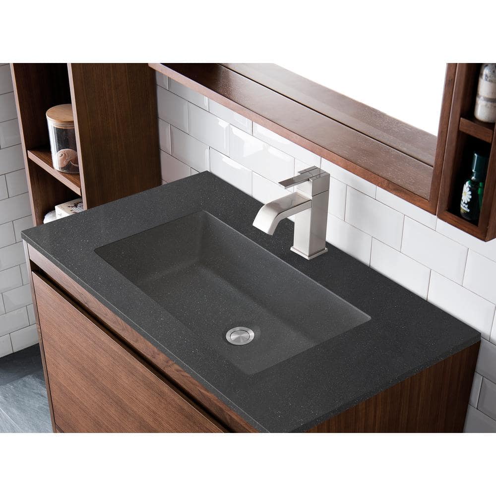 Mantova 35.4" Mid-Century Walnut and Charcoal Black Wall-Mount Vanity