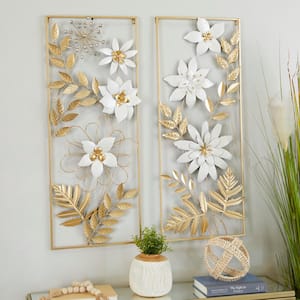 35 in. x 14 in. Gold Metal Coastal Floral Wall Decor