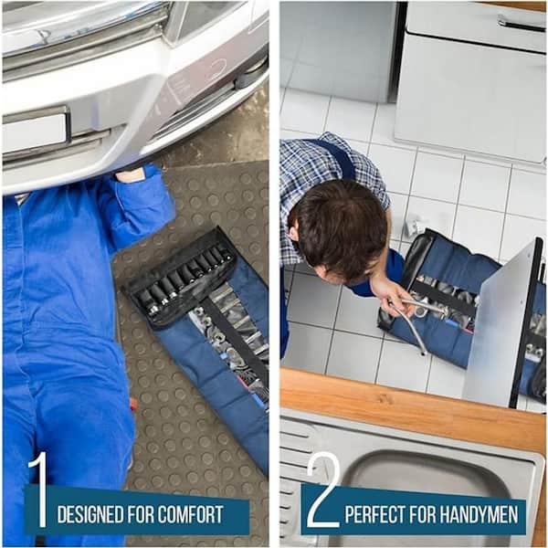 32-Pocket 28 in. Roll Up Wrench Organizer Tool Bag with Socket Pouches for Electrician and Mechanic Tools