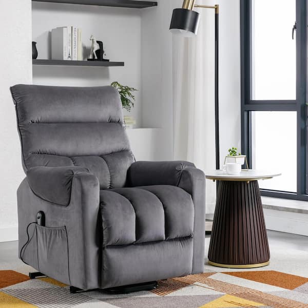 Bestier 32 in. W Gray Microfiber Power Lift Recliner Chair with Pocket and Remote Control