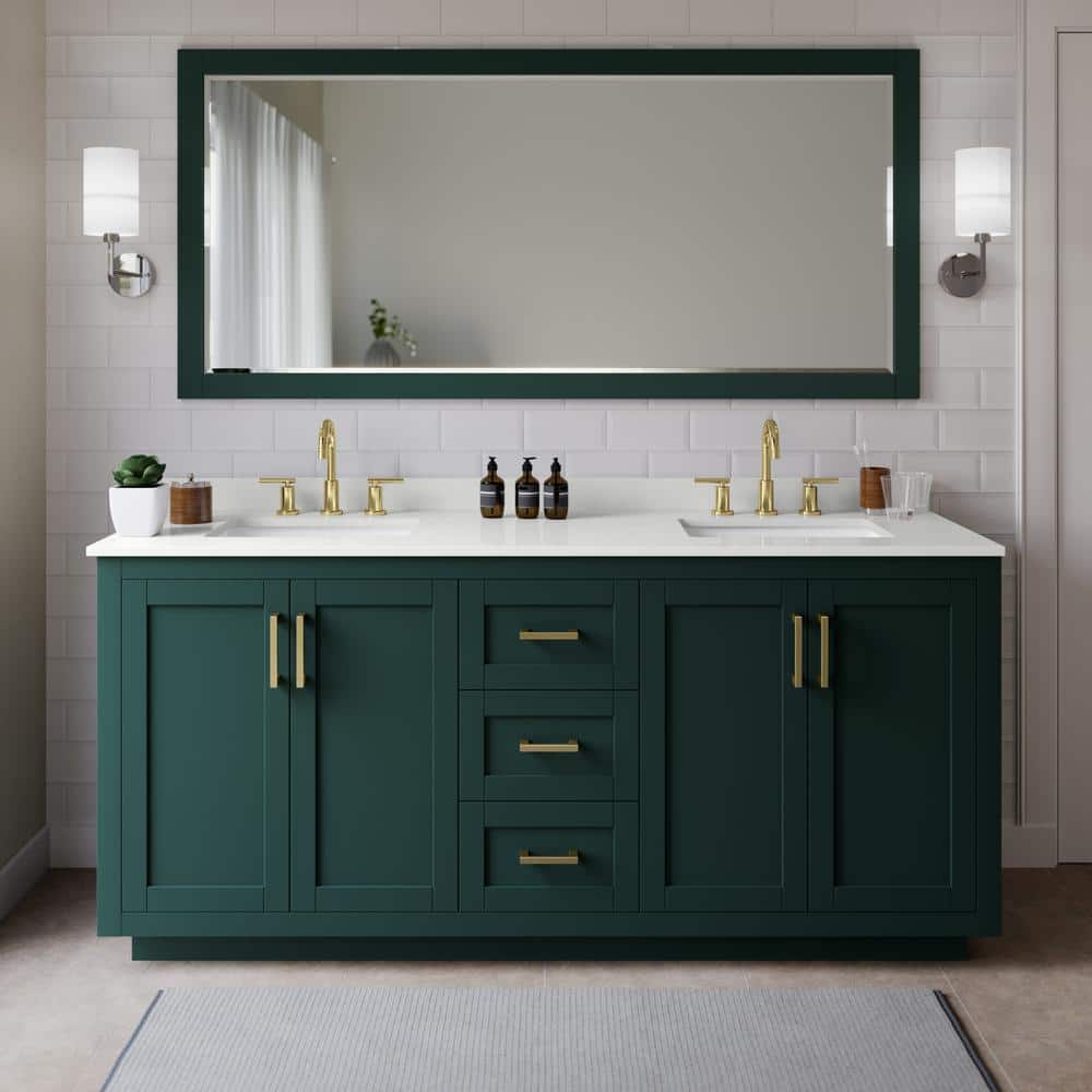 Miranda 72 in. W x 22 in. D x 33.75 in. H Double Bath Vanity in Green with White Quartz Top and 70 in. Mirror price history on PriceWatchPro