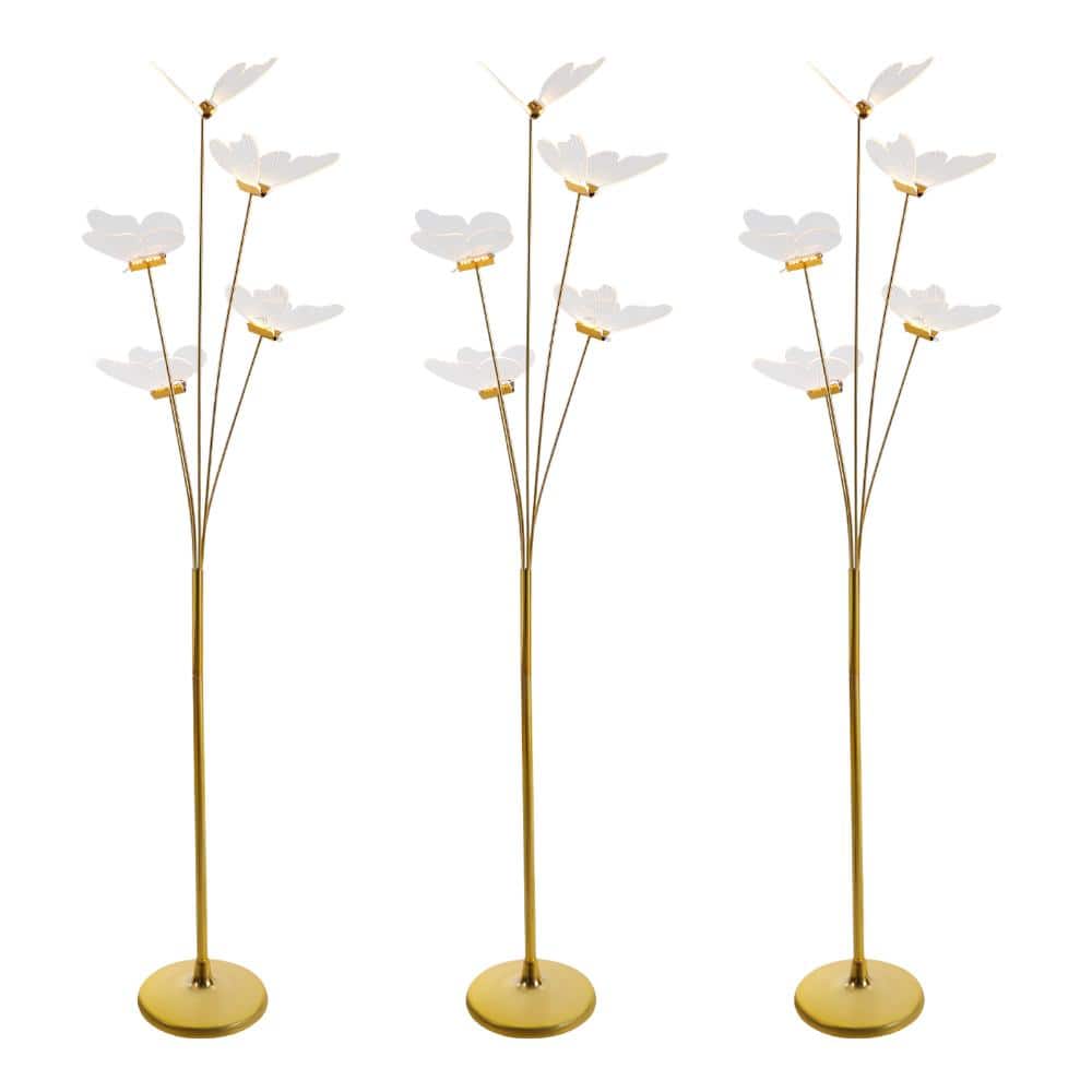 59 in. Gold Modern Landscape Atmosphere Lamp Set of 3 LED Butterfly Floor Lamp for Living Room Wedding Decor (Warm Light price history on PriceWatchPro