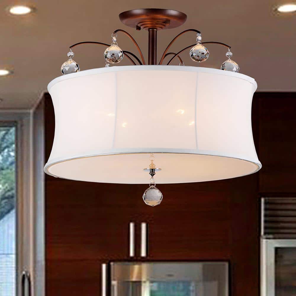 Bronze Crystal Fountain Contemporary Drum Pendant Lamp 18"