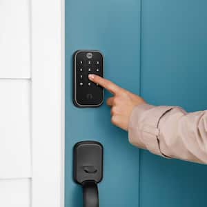 Smart Door Lock with Bluetooth and Pushbutton Keypad; Black Suede
