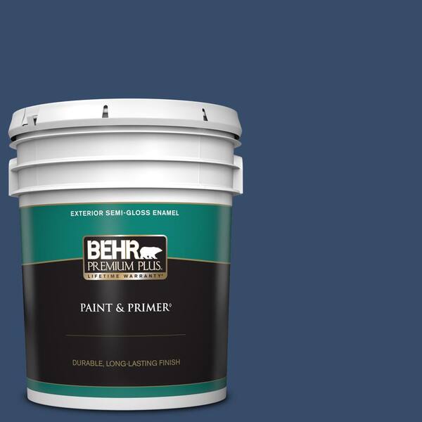 BEHR PREMIUM PLUS 5 gal. #580D-7 Deep Royal Semi-Gloss Enamel Exterior Paint & Primer