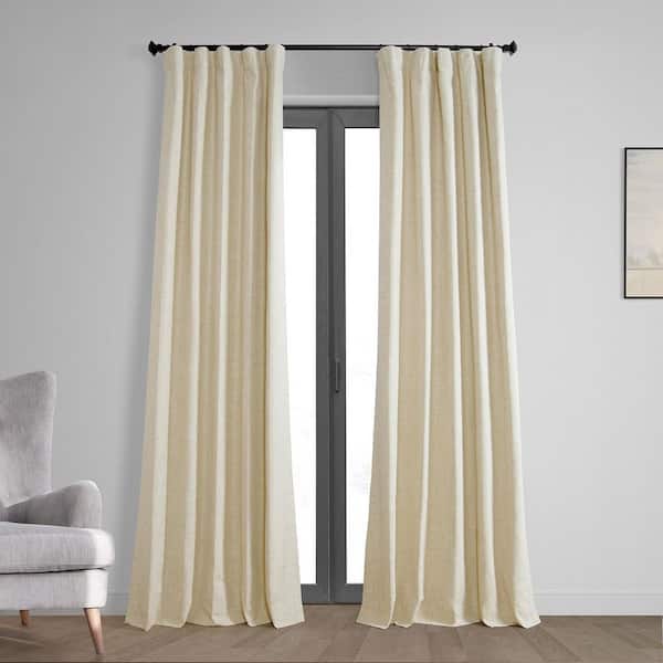 Exclusive Fabrics & Furnishings Natural Light Beige Thermal Cross Linen Weave Rod Pocket Blackout Curtain - 50 in. W x 96 in. L