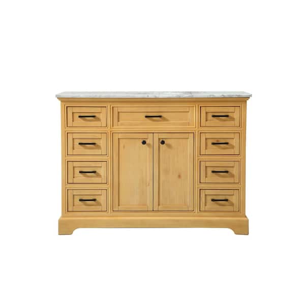 Unbranded Timeless Home 48 in. W x 21.5 in. D x 35 in. H Single Bathroom Vanity in Natural Wood with White Marble