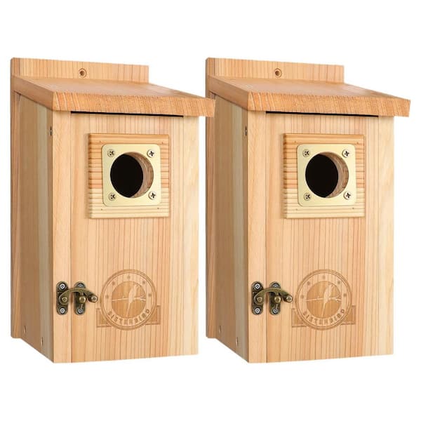 2-Pack Cedar Bird Houses with Copper Guard for Bluebird, Finch, Swallow, Wren and Chickadee